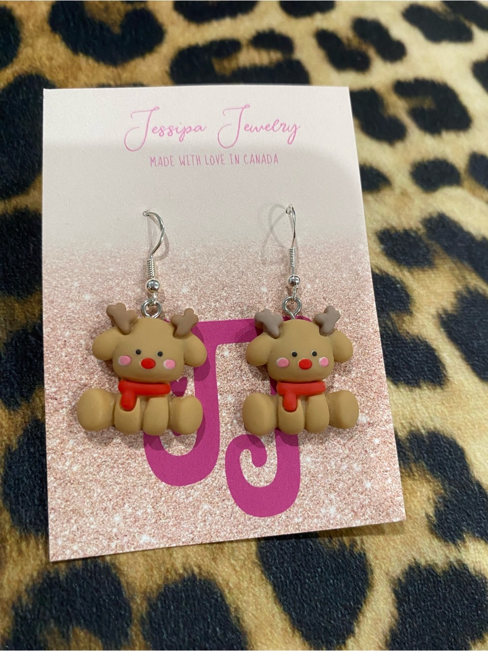 Jessipa Jewelry Reindeer Dangle Earrings - Brown Red
